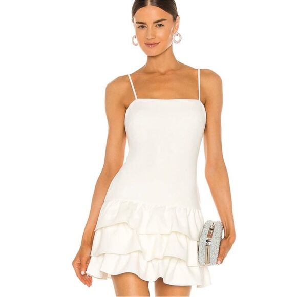Likely x Revolve Amica Tiered Ruffle Hem Mini Dress in White NWT Women’s Size 14 - Picture 1 of 11